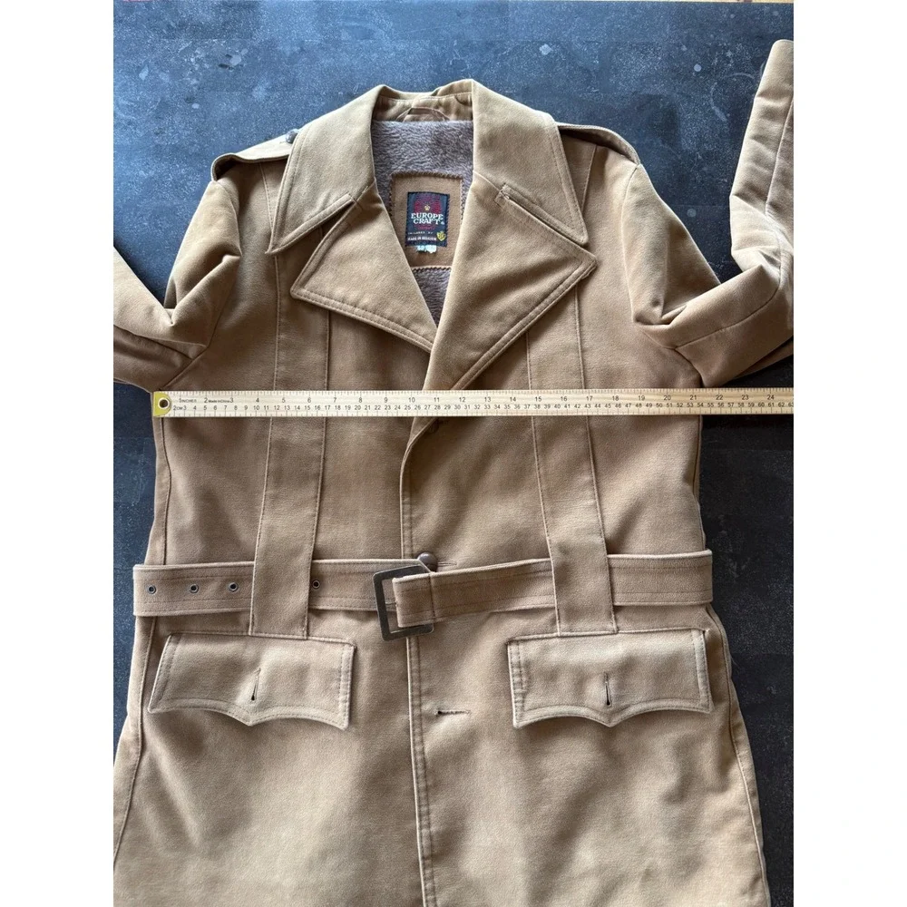 Europe Craft Import Mens SalikSuede Sherpa Lined Belted Pea Coat Size 42 Belgium